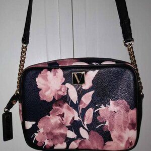 Victoria's Secret Black Leather Floral Crossbody Bag